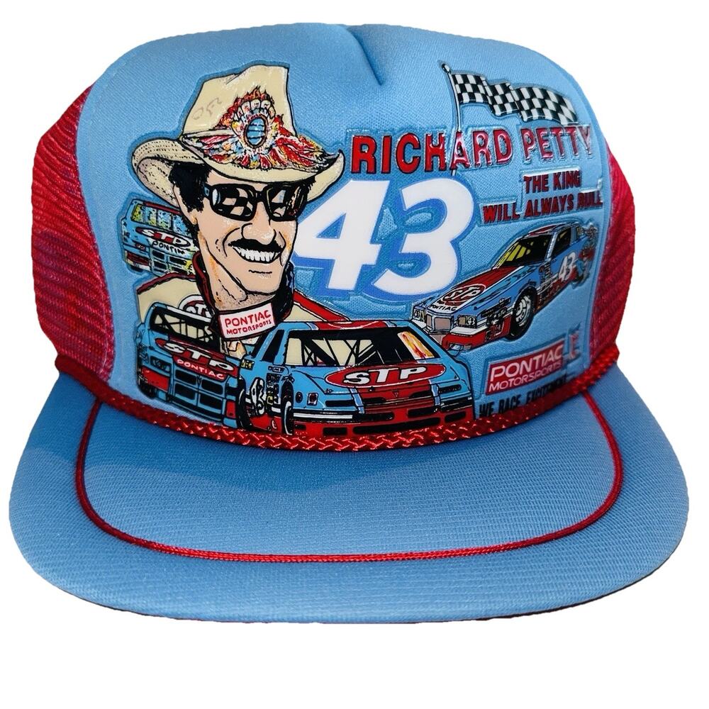 NEW Vintage 80s SnapBack Trucker Hat Richard Petty NASCAR Blue Red Pontiac NWT